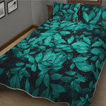Turquoise Leaf Print Quilt Bed Set