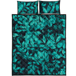 Turquoise Leaf Print Quilt Bed Set
