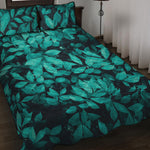 Turquoise Leaf Print Quilt Bed Set