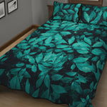 Turquoise Leaf Print Quilt Bed Set