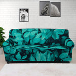 Turquoise Leaf Print Sofa Cover