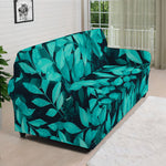 Turquoise Leaf Print Sofa Cover