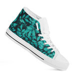 Turquoise Leaf Print White High Top Shoes