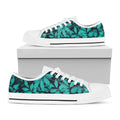 Turquoise Leaf Print White Low Top Sneakers