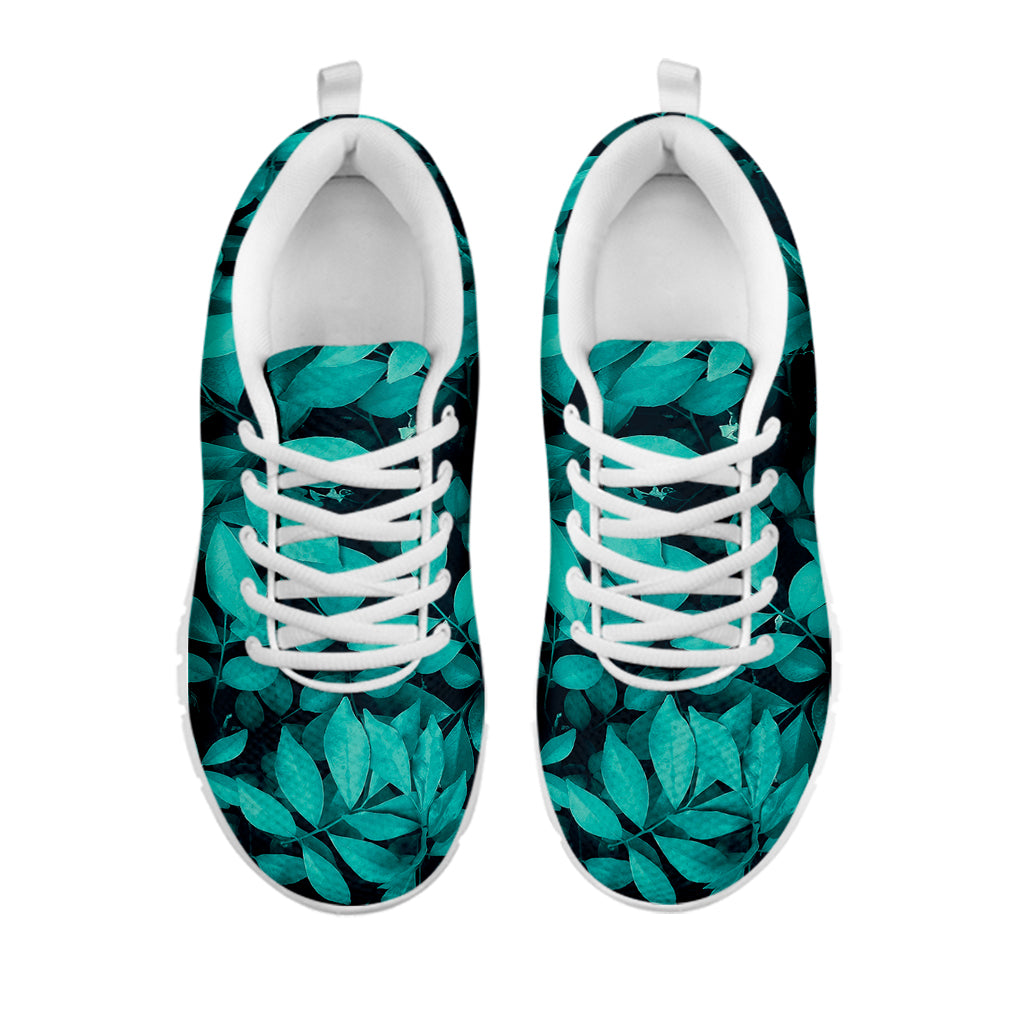 Turquoise Leaf Print White Sneakers