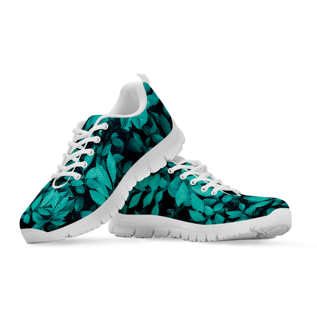 Turquoise Leaf Print White Sneakers