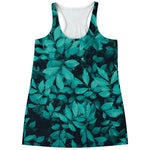Turquoise Leaf Print Women's Racerback Tank Top