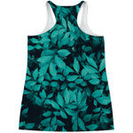 Turquoise Leaf Print Women's Racerback Tank Top