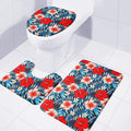 Turquoise Leaves Hibiscus Pattern Print 3 Piece Bath Mat Set