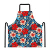 Turquoise Leaves Hibiscus Pattern Print Apron