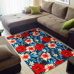 Turquoise Leaves Hibiscus Pattern Print Area Rug GearFrost