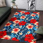 Turquoise Leaves Hibiscus Pattern Print Area Rug GearFrost