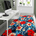 Turquoise Leaves Hibiscus Pattern Print Area Rug GearFrost
