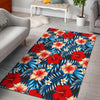 Turquoise Leaves Hibiscus Pattern Print Area Rug GearFrost