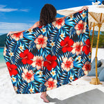 Turquoise Leaves Hibiscus Pattern Print Beach Sarong Wrap