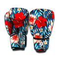 Turquoise Leaves Hibiscus Pattern Print Boxing Gloves