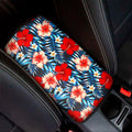 Turquoise Leaves Hibiscus Pattern Print Car Center Console Cover