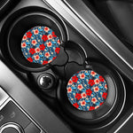 Turquoise Leaves Hibiscus Pattern Print Car Coasters