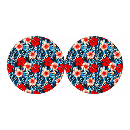Turquoise Leaves Hibiscus Pattern Print Car Coasters