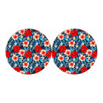 Turquoise Leaves Hibiscus Pattern Print Car Coasters