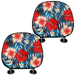 Turquoise Leaves Hibiscus Pattern Print Car Headrest Covers
