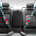 Turquoise Leaves Hibiscus Pattern Print Car Seat Belt Covers