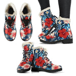 Turquoise Leaves Hibiscus Pattern Print Comfy Boots GearFrost