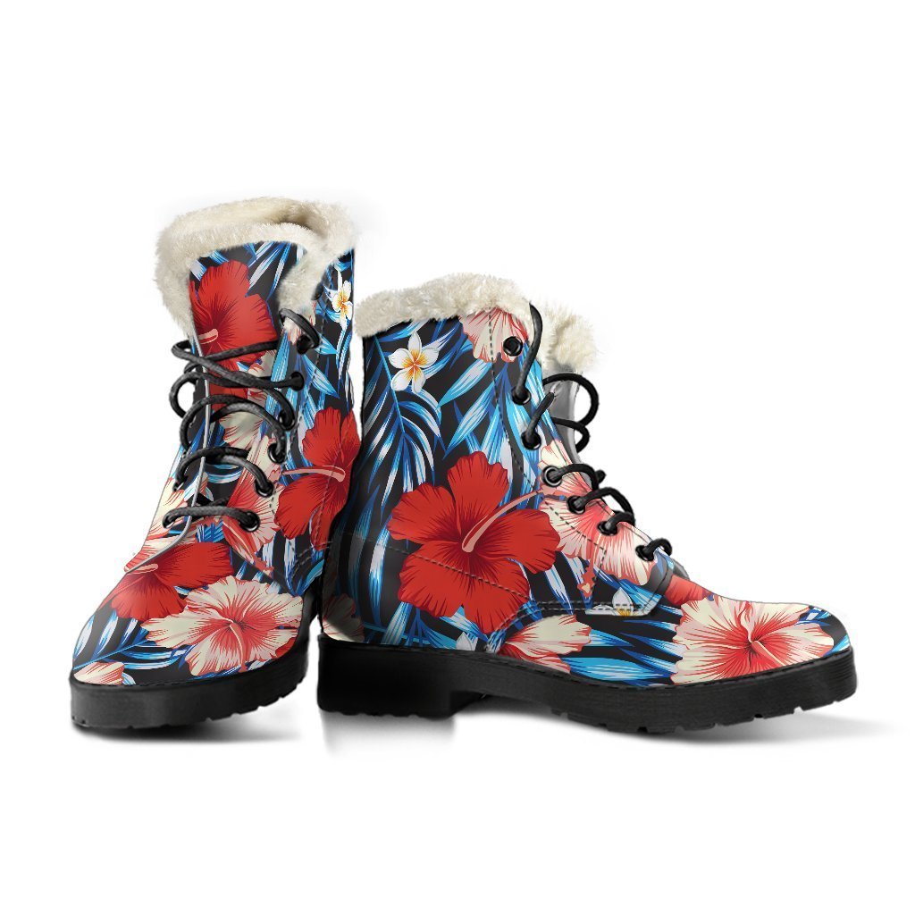 Turquoise Leaves Hibiscus Pattern Print Comfy Boots GearFrost