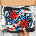 Turquoise Leaves Hibiscus Pattern Print Comfy Boots GearFrost