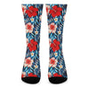 Turquoise Leaves Hibiscus Pattern Print Crew Socks