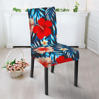 Turquoise Leaves Hibiscus Pattern Print Dining Chair Slipcover
