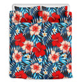 Turquoise Leaves Hibiscus Pattern Print Duvet Cover Bedding Set