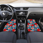 Turquoise Leaves Hibiscus Pattern Print Front Car Floor Mats