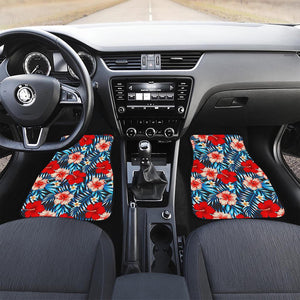 Turquoise Leaves Hibiscus Pattern Print Front Car Floor Mats