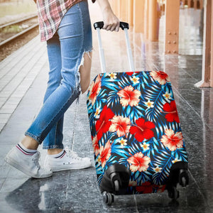 Turquoise Leaves Hibiscus Pattern Print Luggage Cover GearFrost