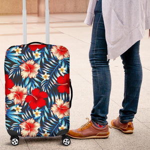 Turquoise Leaves Hibiscus Pattern Print Luggage Cover GearFrost