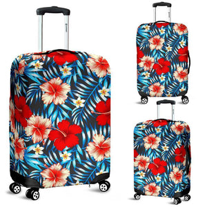 Turquoise Leaves Hibiscus Pattern Print Luggage Cover GearFrost