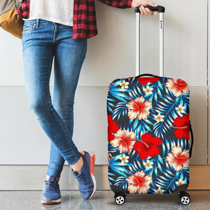 Turquoise Leaves Hibiscus Pattern Print Luggage Cover GearFrost