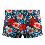 Turquoise Leaves Hibiscus Pattern Print Men's Boxer Briefs