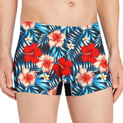 Turquoise Leaves Hibiscus Pattern Print Men's Boxer Briefs