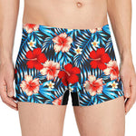 Turquoise Leaves Hibiscus Pattern Print Men's Boxer Briefs