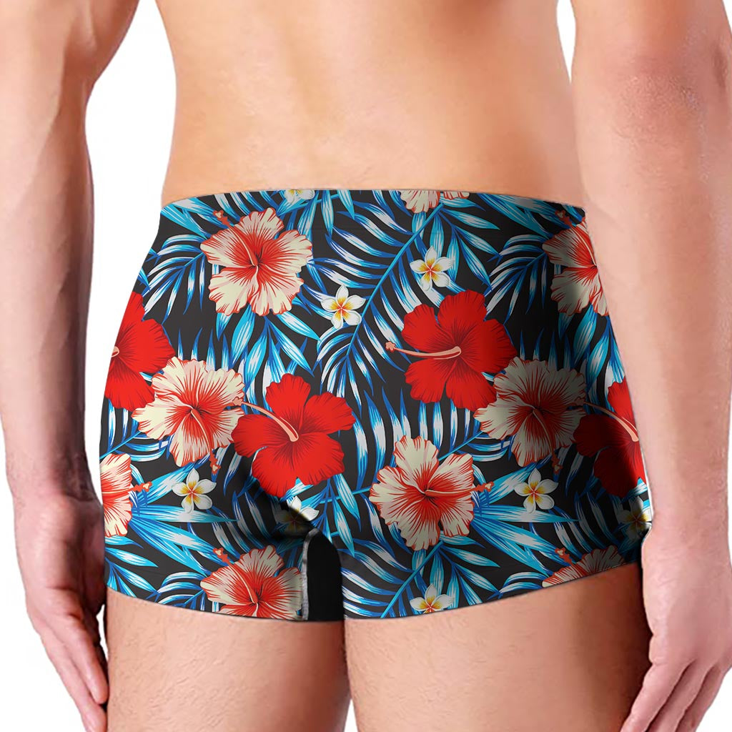 Turquoise Leaves Hibiscus Pattern Print Men's Boxer Briefs