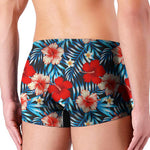 Turquoise Leaves Hibiscus Pattern Print Men's Boxer Briefs