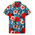 Turquoise Leaves Hibiscus Pattern Print Men's Short Sleeve Shirt