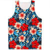 Turquoise Leaves Hibiscus Pattern Print Men's Tank Top