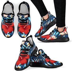 Turquoise Leaves Hibiscus Pattern Print Mesh Knit Shoes GearFrost