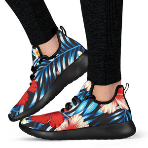 Turquoise Leaves Hibiscus Pattern Print Mesh Knit Shoes GearFrost