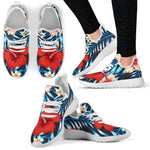 Turquoise Leaves Hibiscus Pattern Print Mesh Knit Shoes GearFrost