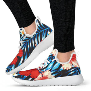 Turquoise Leaves Hibiscus Pattern Print Mesh Knit Shoes GearFrost