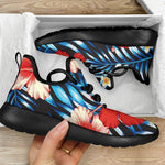 Turquoise Leaves Hibiscus Pattern Print Mesh Knit Shoes GearFrost